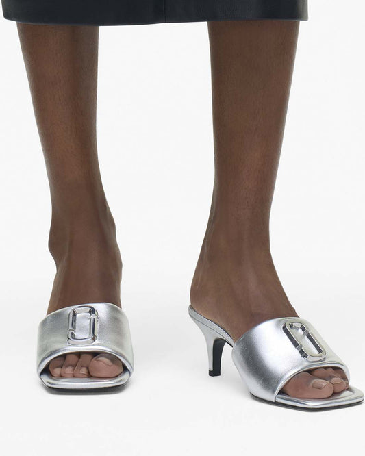 Marc Jacobs The Metallic J Marc Heeled Sandal Silver
