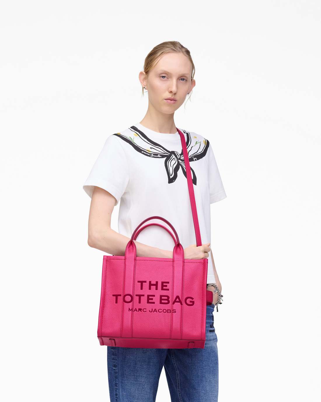 Marc Jacobs The Leather Medium Tote Bag Raspberry Pink