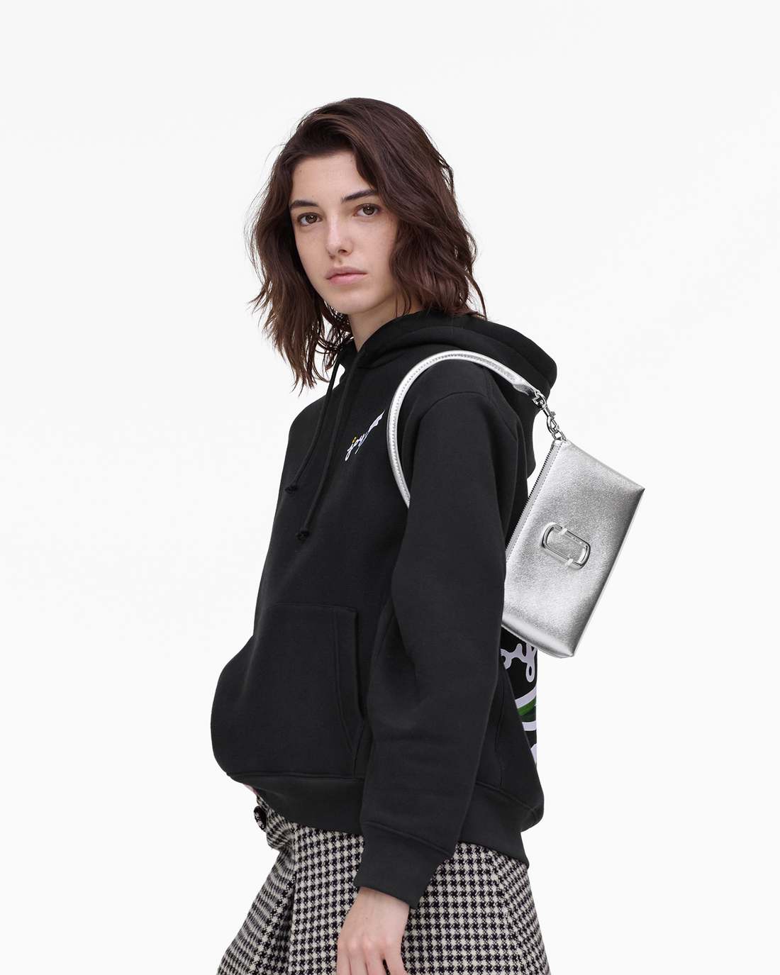 Marc Jacobs The Metallic Snapshot Convertible Shoulder Bag Silver