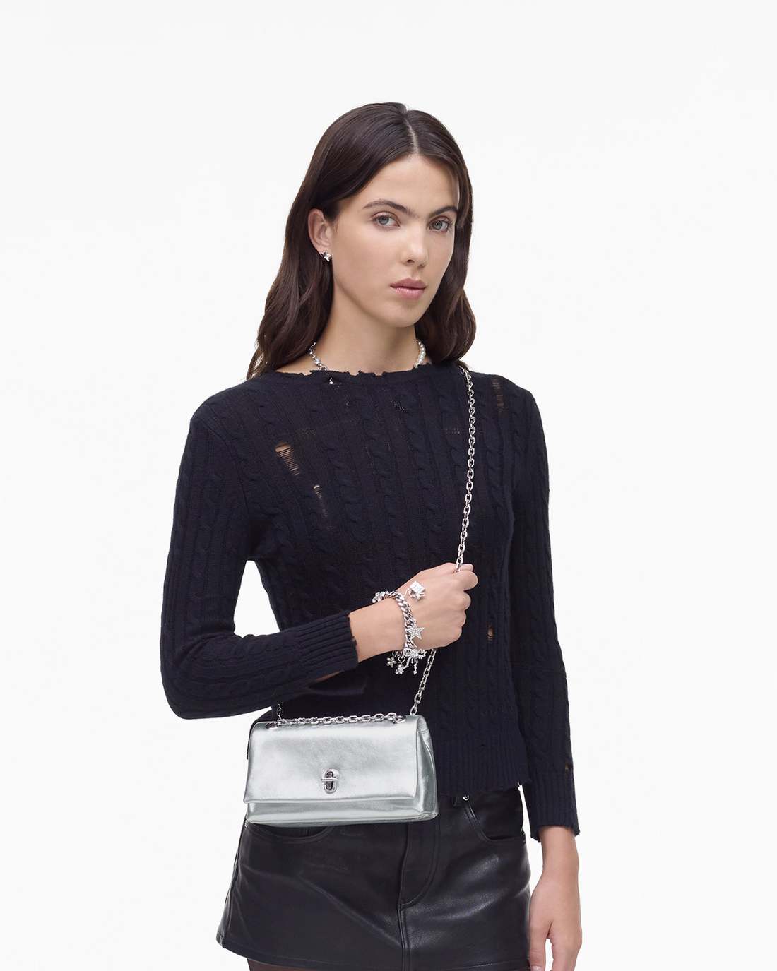 Marc Jacobs The Metallic Dual Chain Mini Bag Silver
