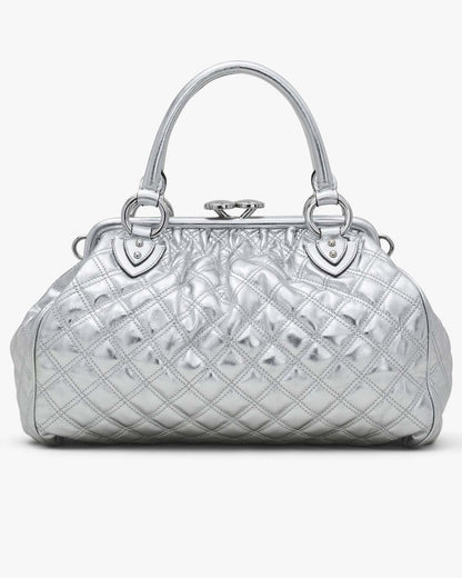 Marc Jacobs Re-Edition Quilted Metallic Leather Stam Bag Silver