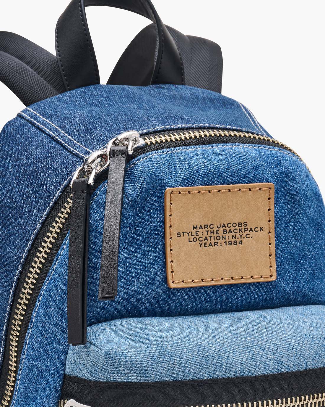 Marc Jacobs The Biker Colorblock Denim Medium Backpack Indigo Multi