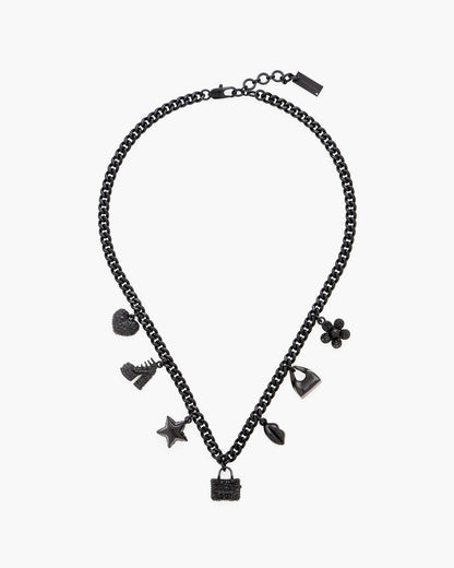 Marc Jacobs Mini Icon Pave Charm Necklace Black/Black Crystal