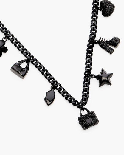 Marc Jacobs Mini Icon Pave Charm Necklace Black/Black Crystal
