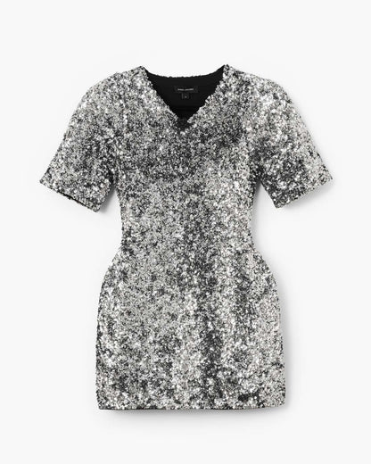 Marc Jacobs Sequin V-Neck Knit Dress Silver