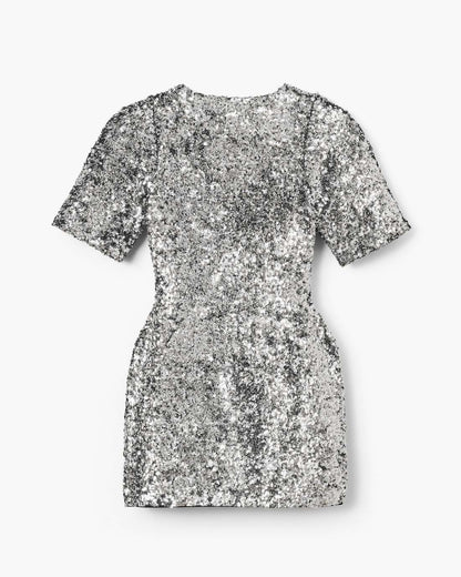 Marc Jacobs Sequin V-Neck Knit Dress Silver
